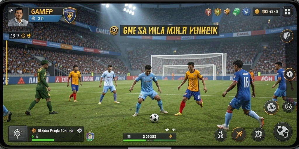 Tampilan gameplay intens dari GAMERP dengan aksi sepak bola nyata.