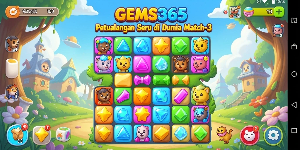 Gameplay GEMS365 yang menarik dengan permata berwarna-warni.