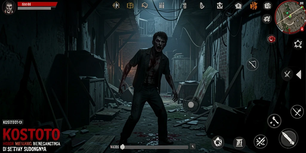 Tampilan gameplay KOSTOTO dengan suasana Horror yang mencekam.