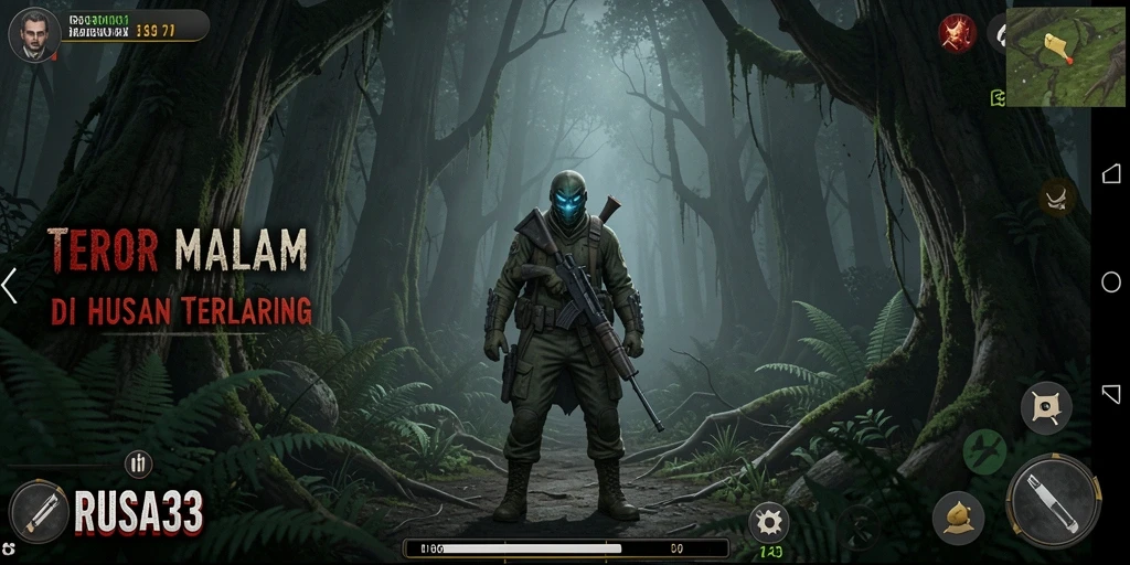 Screenshot gameplay RUSA33 memperlihatkan momen menegangkan di hutan angker.