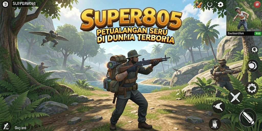 Screenshot utama SUPER805 menampilkan eksplorasi seru di dunia terbuka.